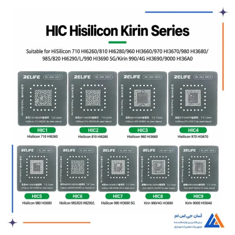 نمای شابلون های HIC1 تا HIC9 ریلایف RL-044 برای چیپ های HiSilicon و Kirin