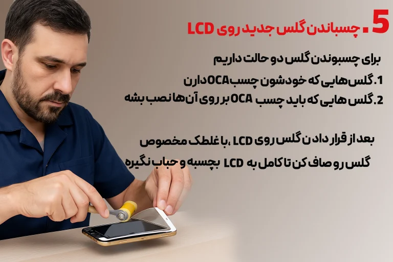 چسباندن گلس جدید روی LCD