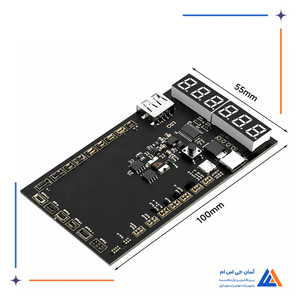 ابعاد کیت تست و شوکر باطری RF4 RF-D02 با طول 100 و عرض 55 میلی متر