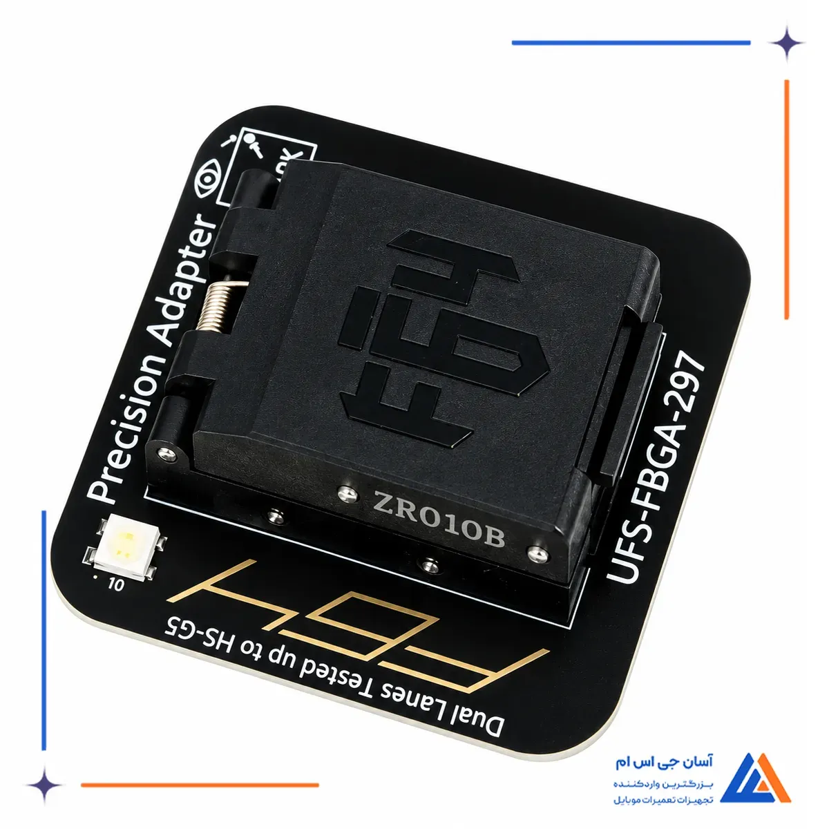 نمای نزدیک آداپتور UFS FBGA-297 باکس پروگرمر فلش 64 (F64)